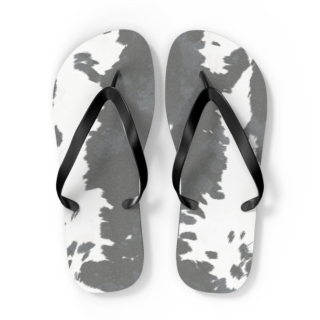 Grey Cow Print Flip Flops