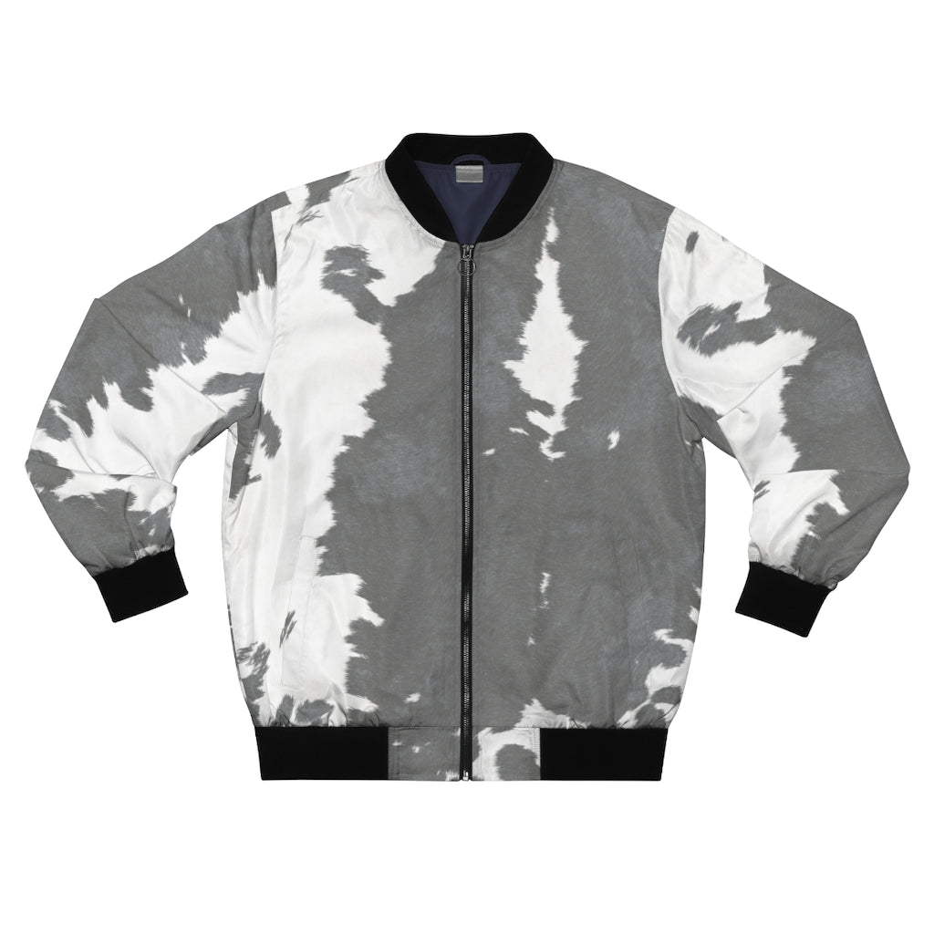 Grey Cow Print Bomber Jacket