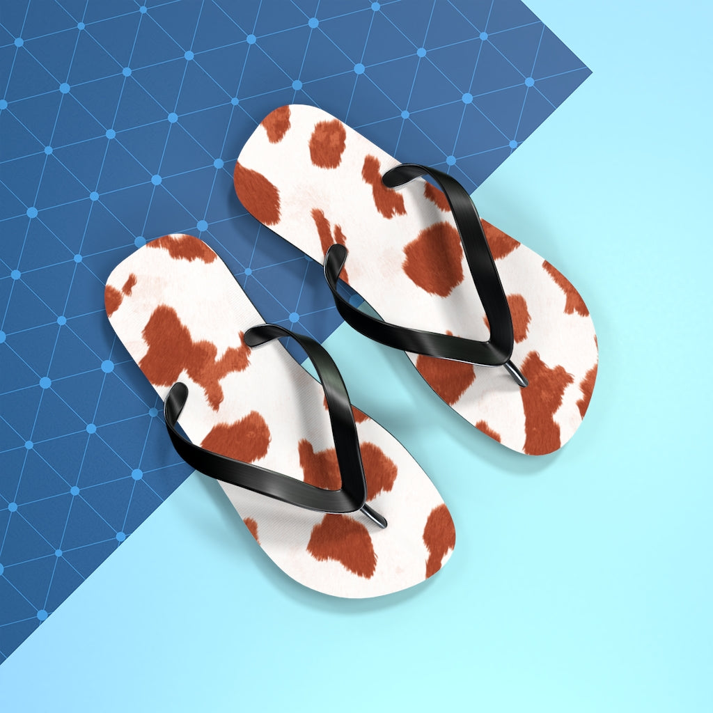 Red Cow Print Flip Flops