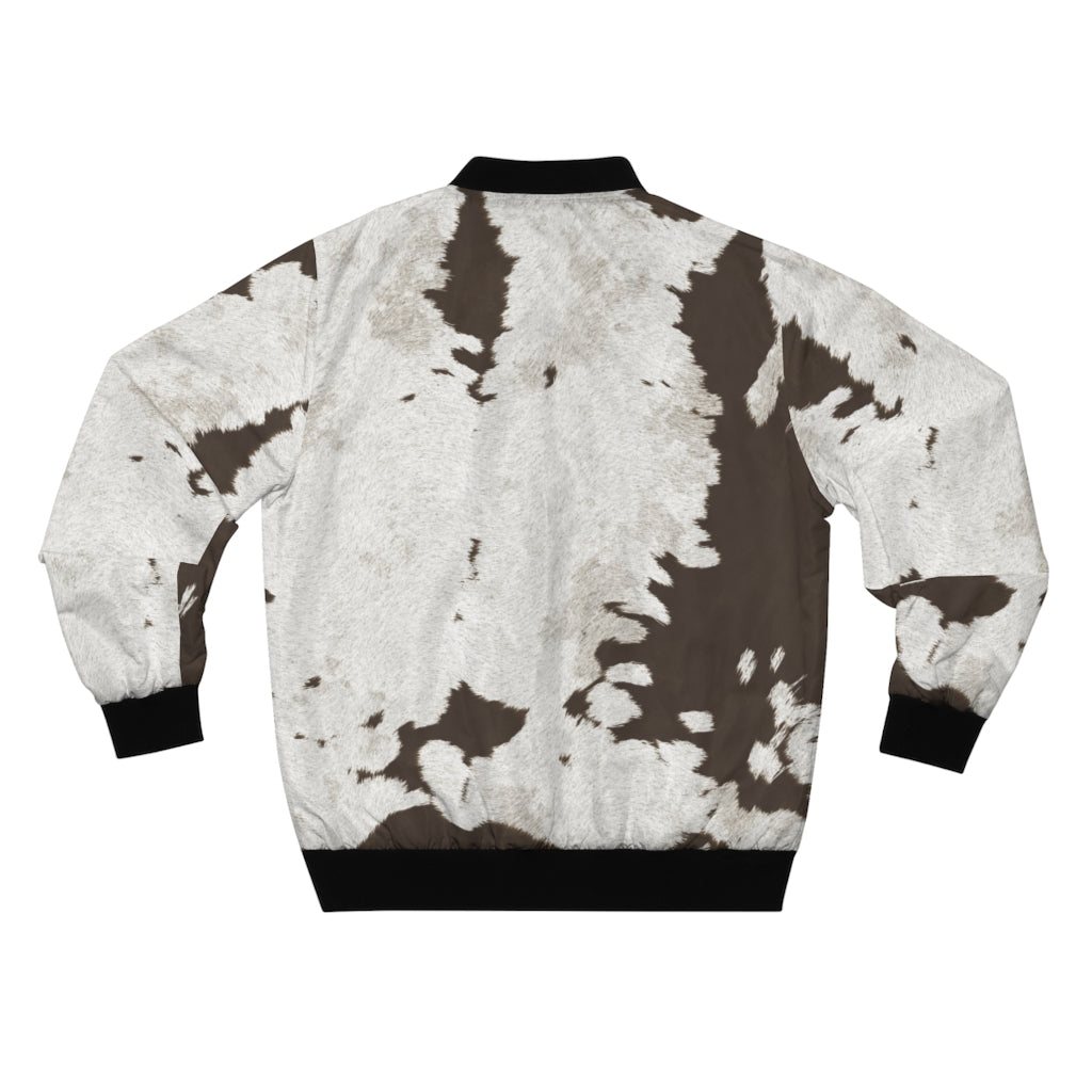 Taupe Cow Print Bomber Jacket