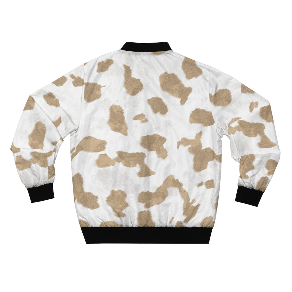 Beige Cow Print Bomber Jacket