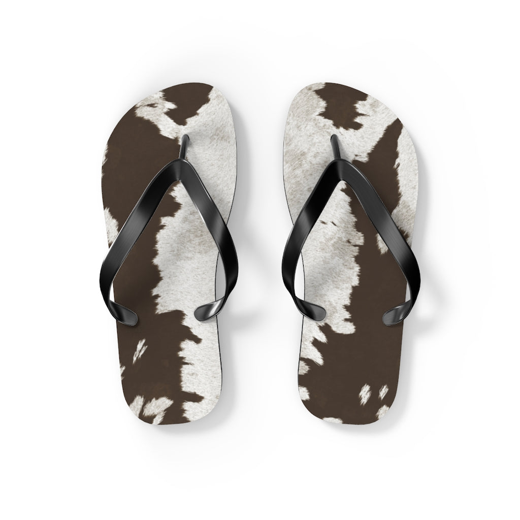 Taupe Cow Print Flip Flops