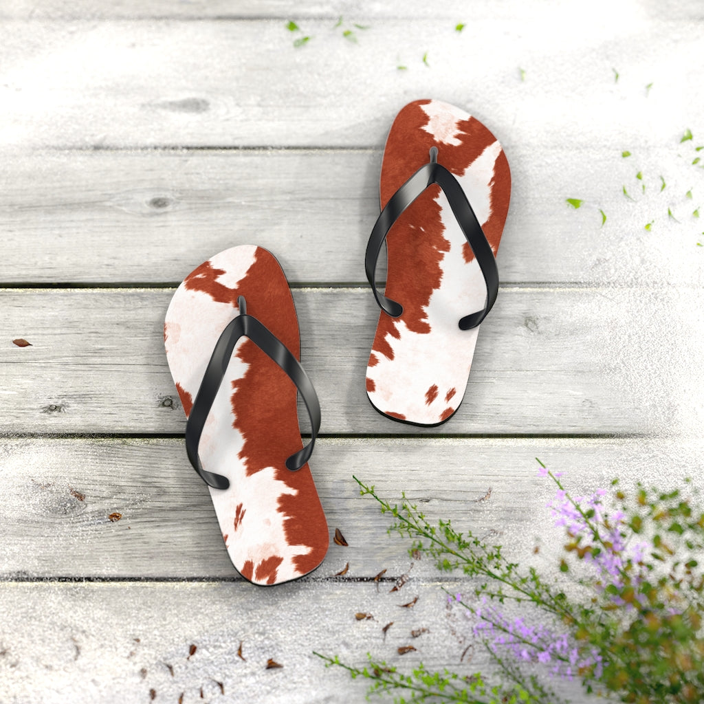 Red Cow Print Flip Flops