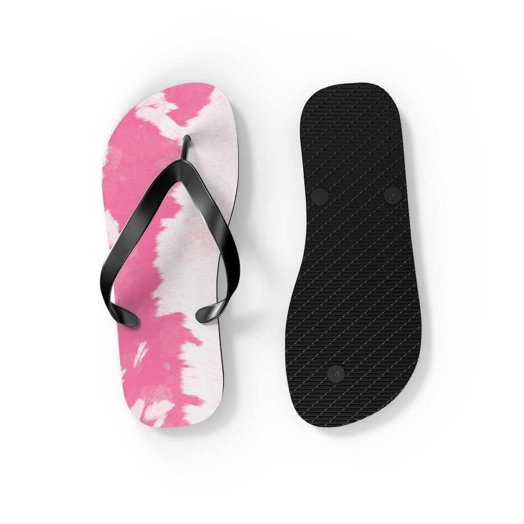 Pink Cow Print Flip Flops