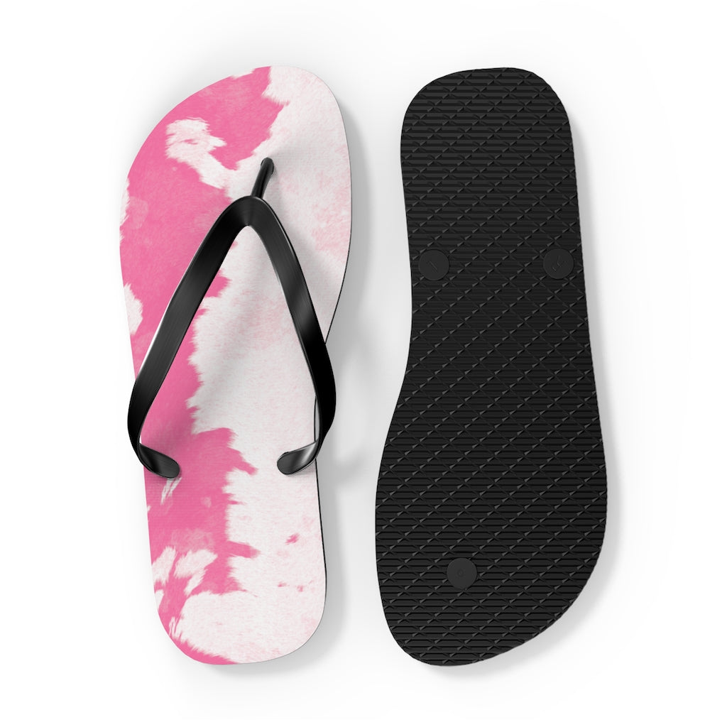 Pink Cow Print Flip Flops