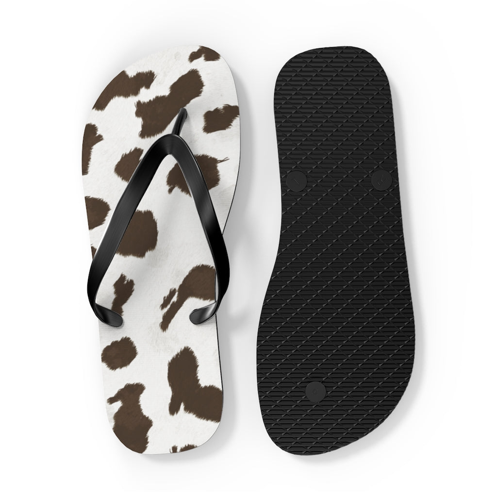 Taupe Cow Print Flip Flops