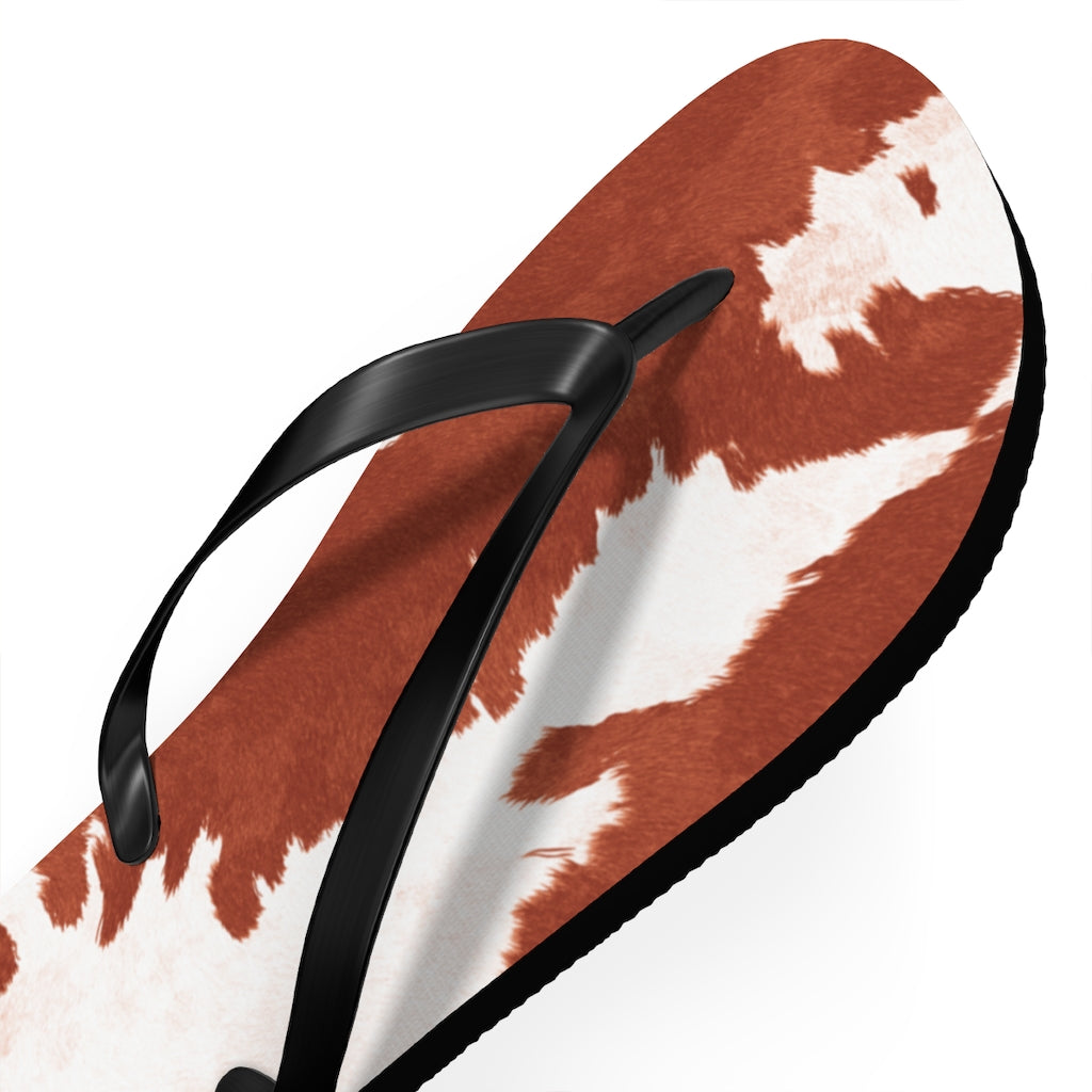 Red Cow Print Flip Flops