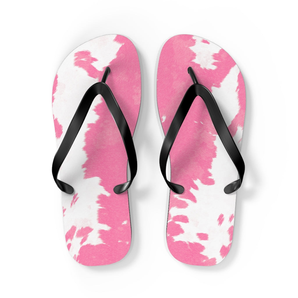 Pink Cow Print Flip Flops
