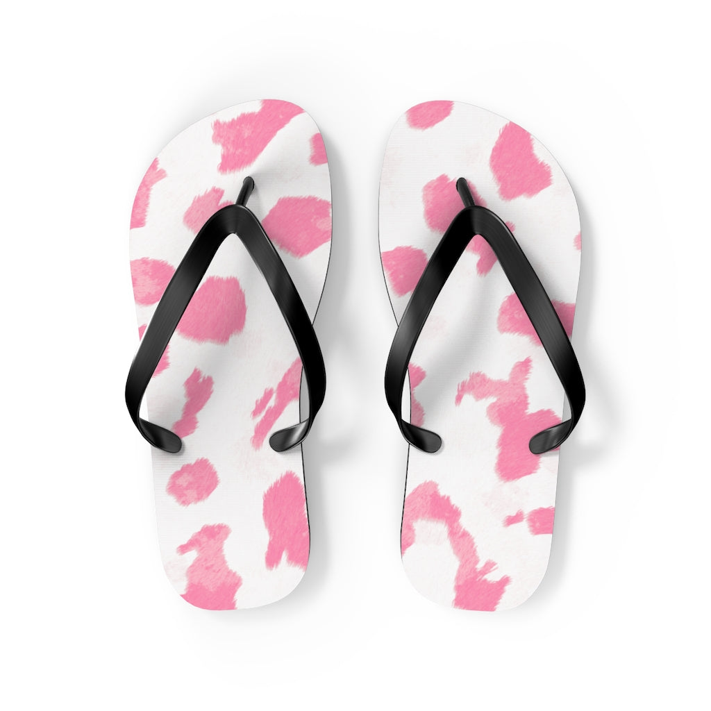 Pink Cow Print Flip Flops