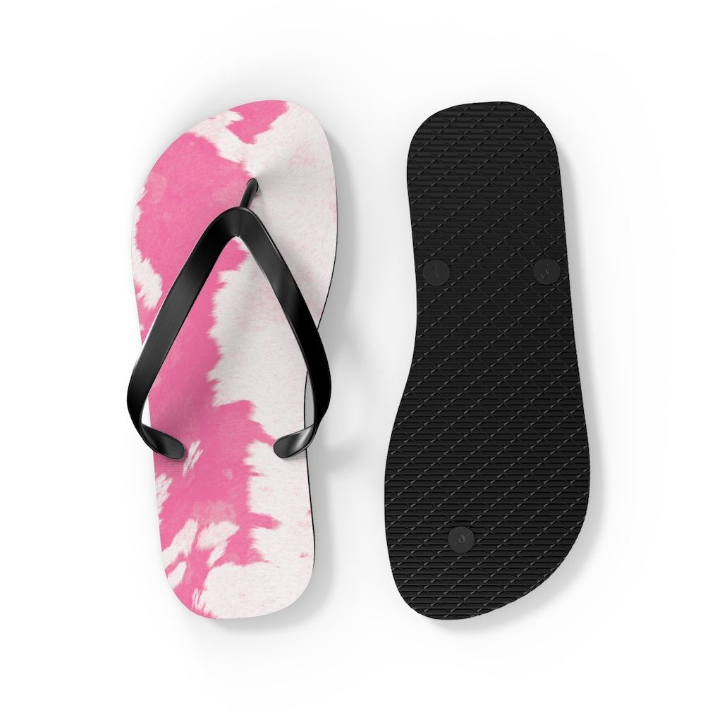 Pink Cow Print Flip Flops