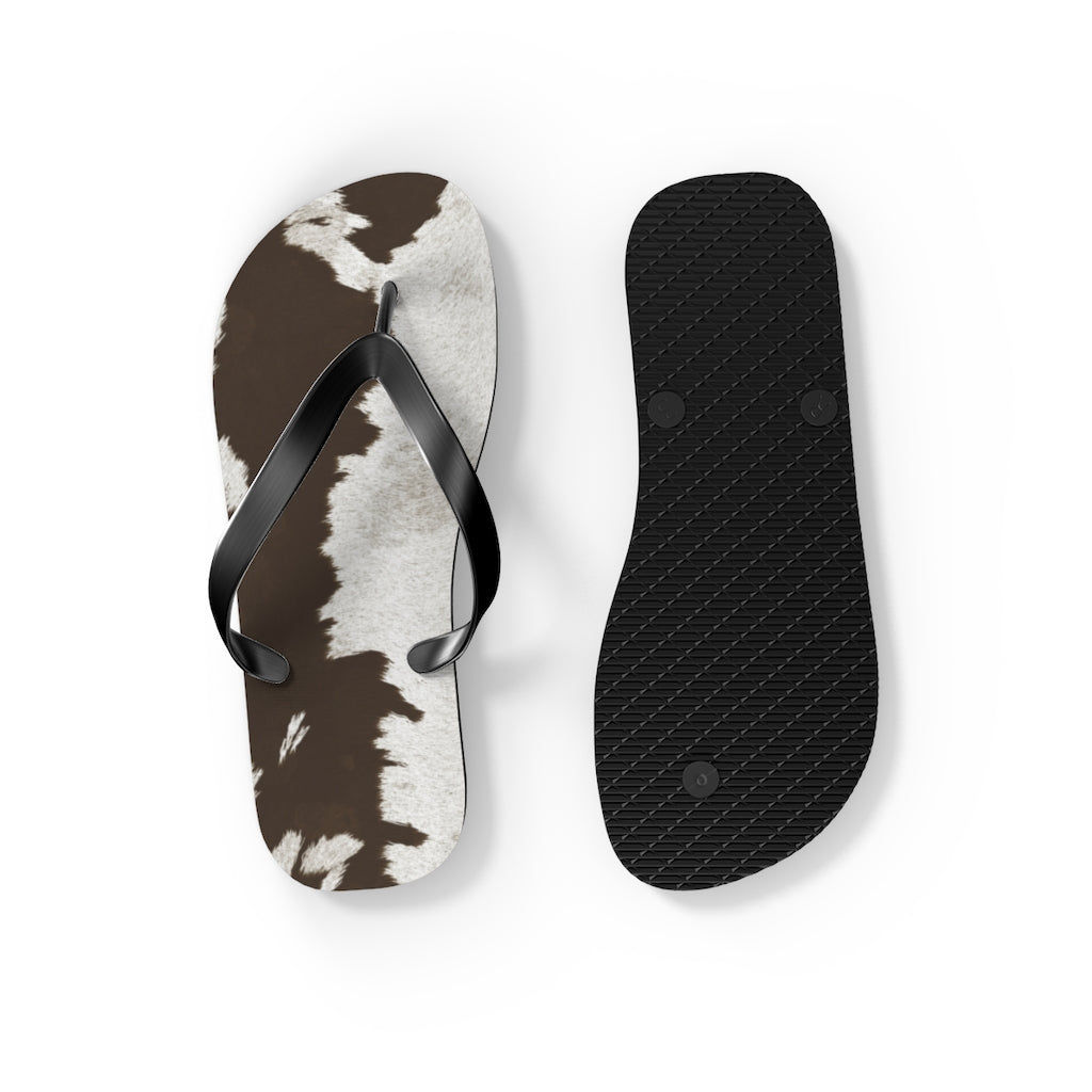 Taupe Cow Print Flip Flops