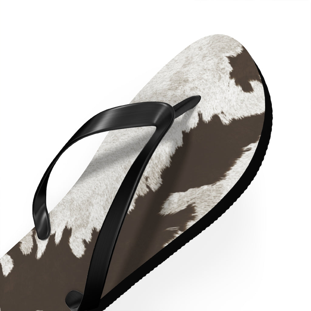 Taupe Cow Print Flip Flops