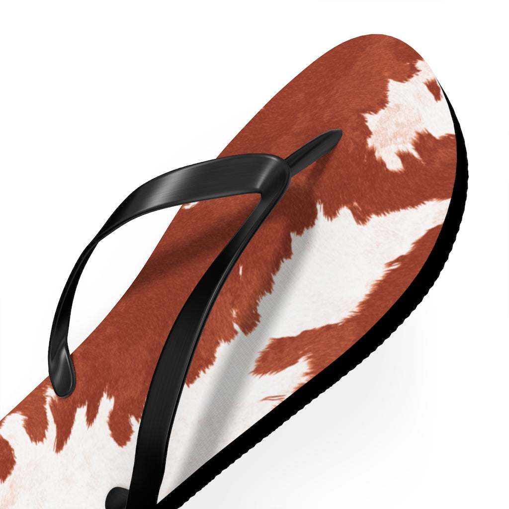 Red Cow Print Flip Flops