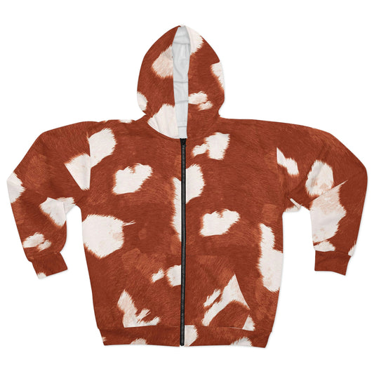 Red Cow Print Jacket | Zip Hoodie [Unisex]