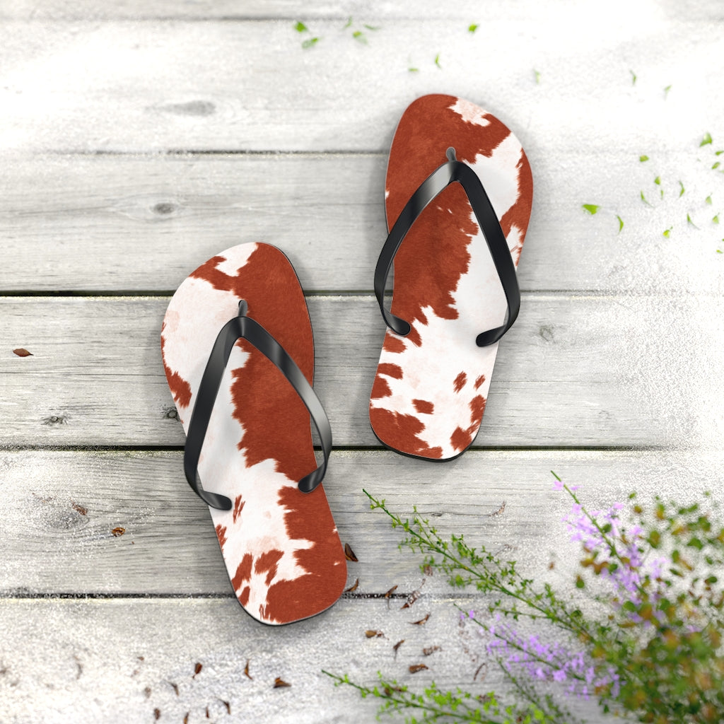 Red Cow Print Flip Flops