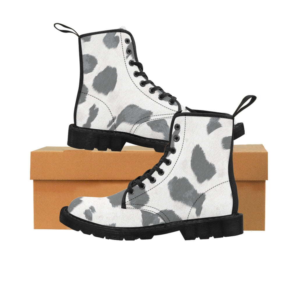 Grey Cow Print Canvas Boots [Women's]