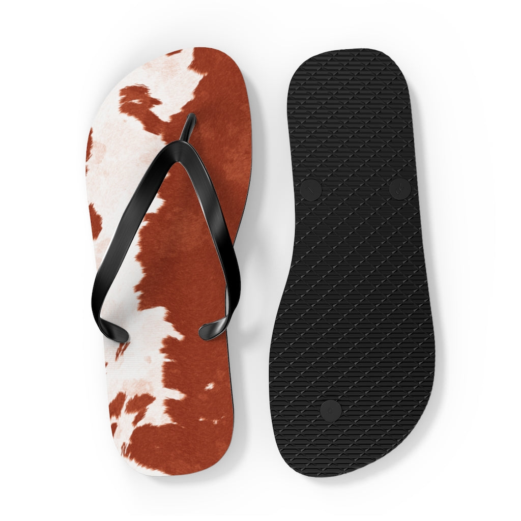 Red Cow Print Flip Flops