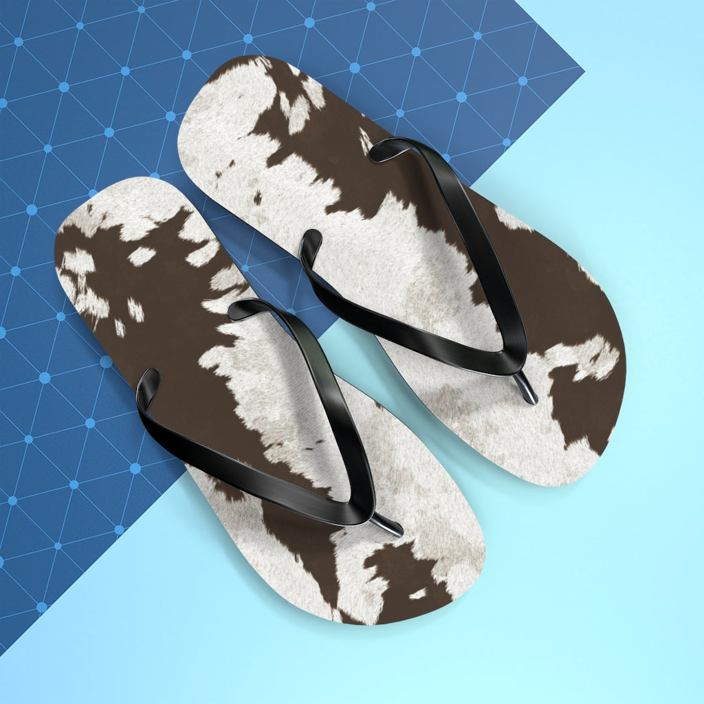 Taupe Cow Print Flip Flops