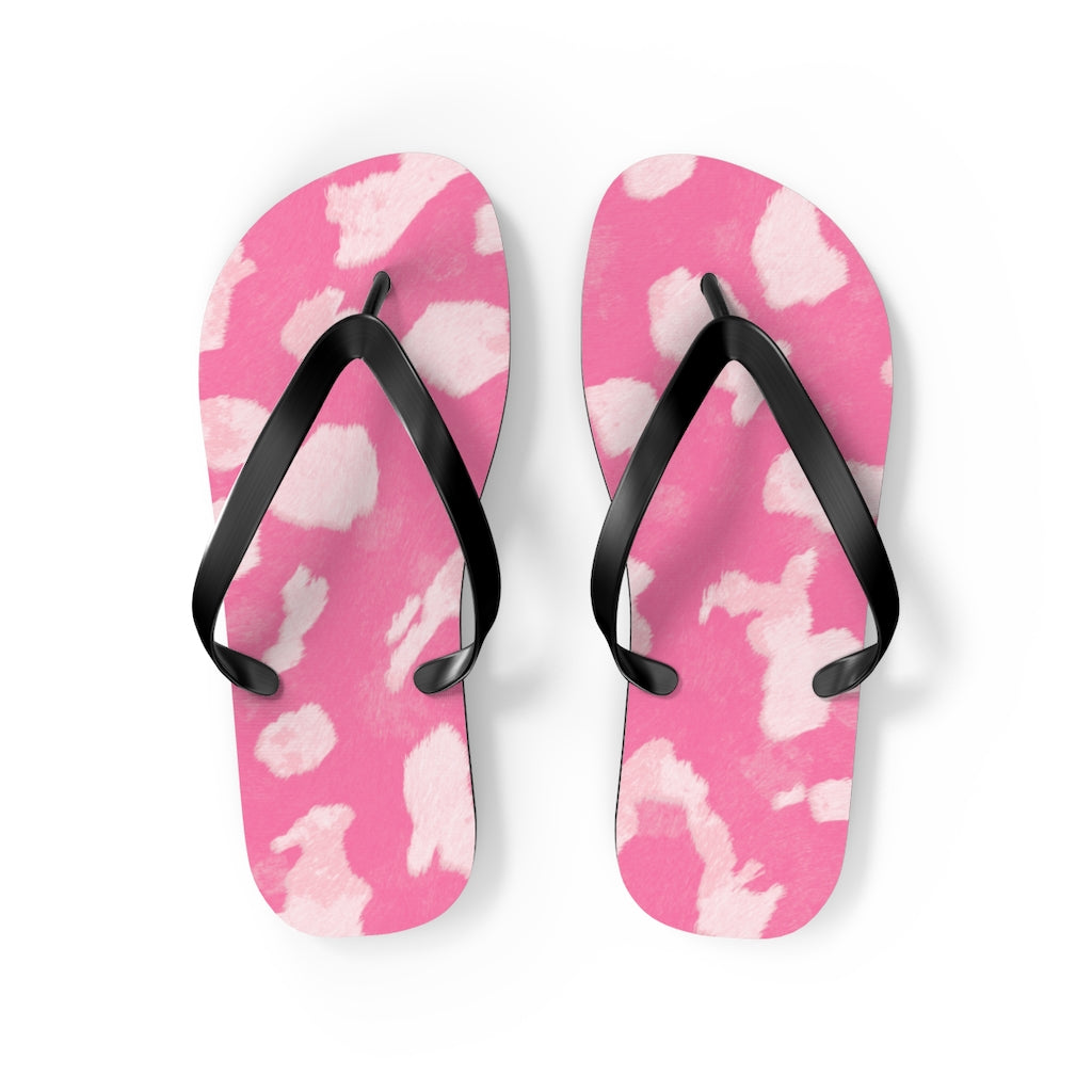 Pink Cow Print Flip Flops
