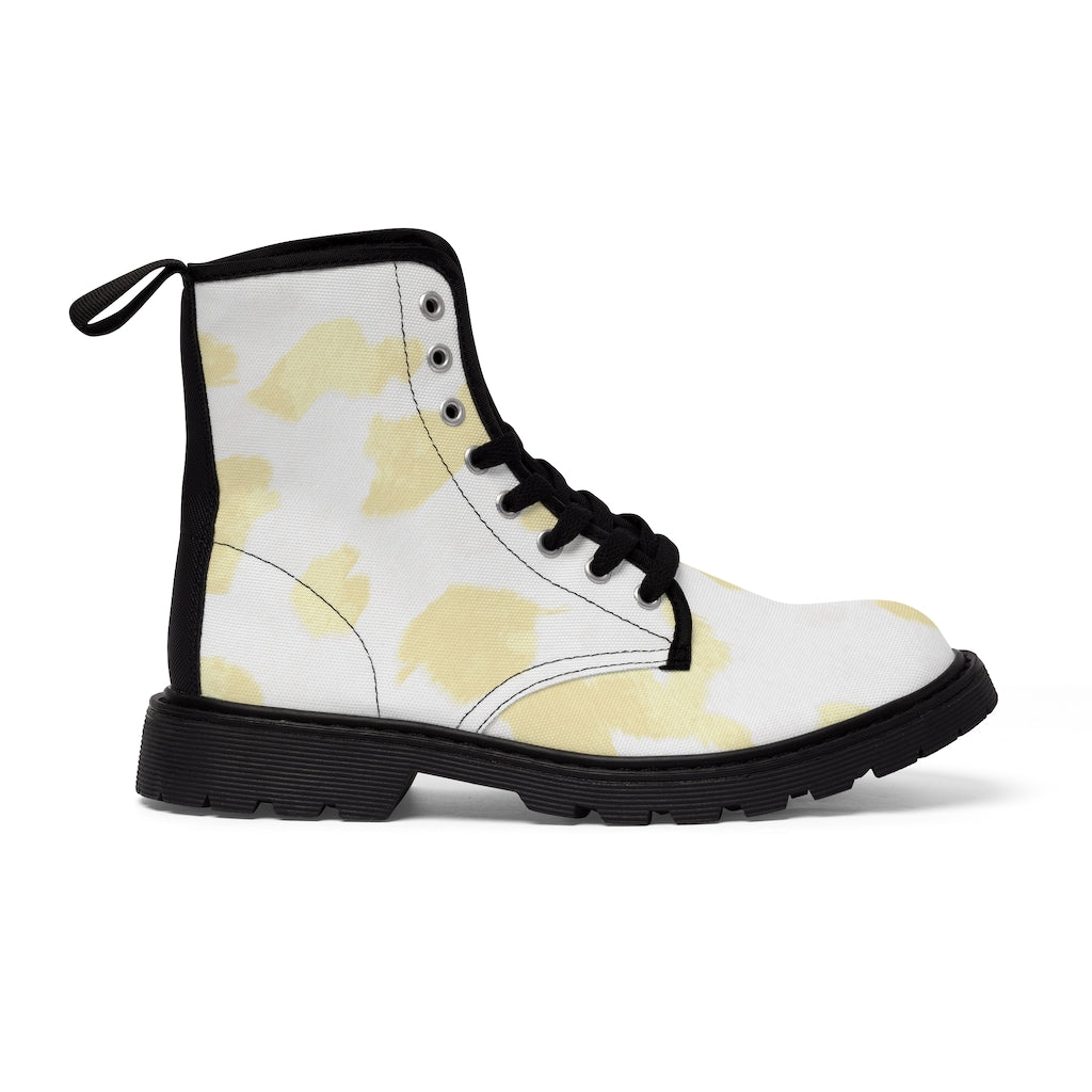 Cream Cow Print Canvas Boots [Women's]