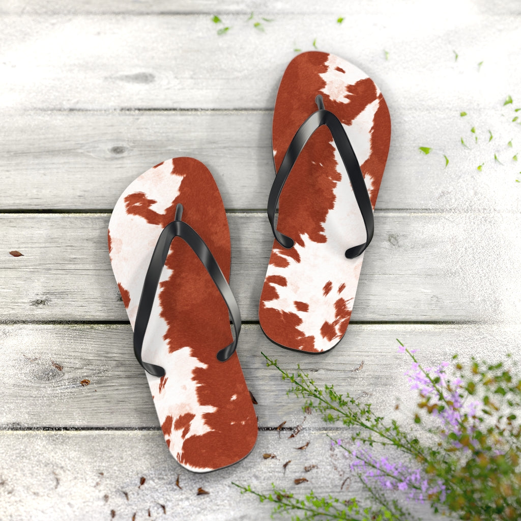 Red Cow Print Flip Flops