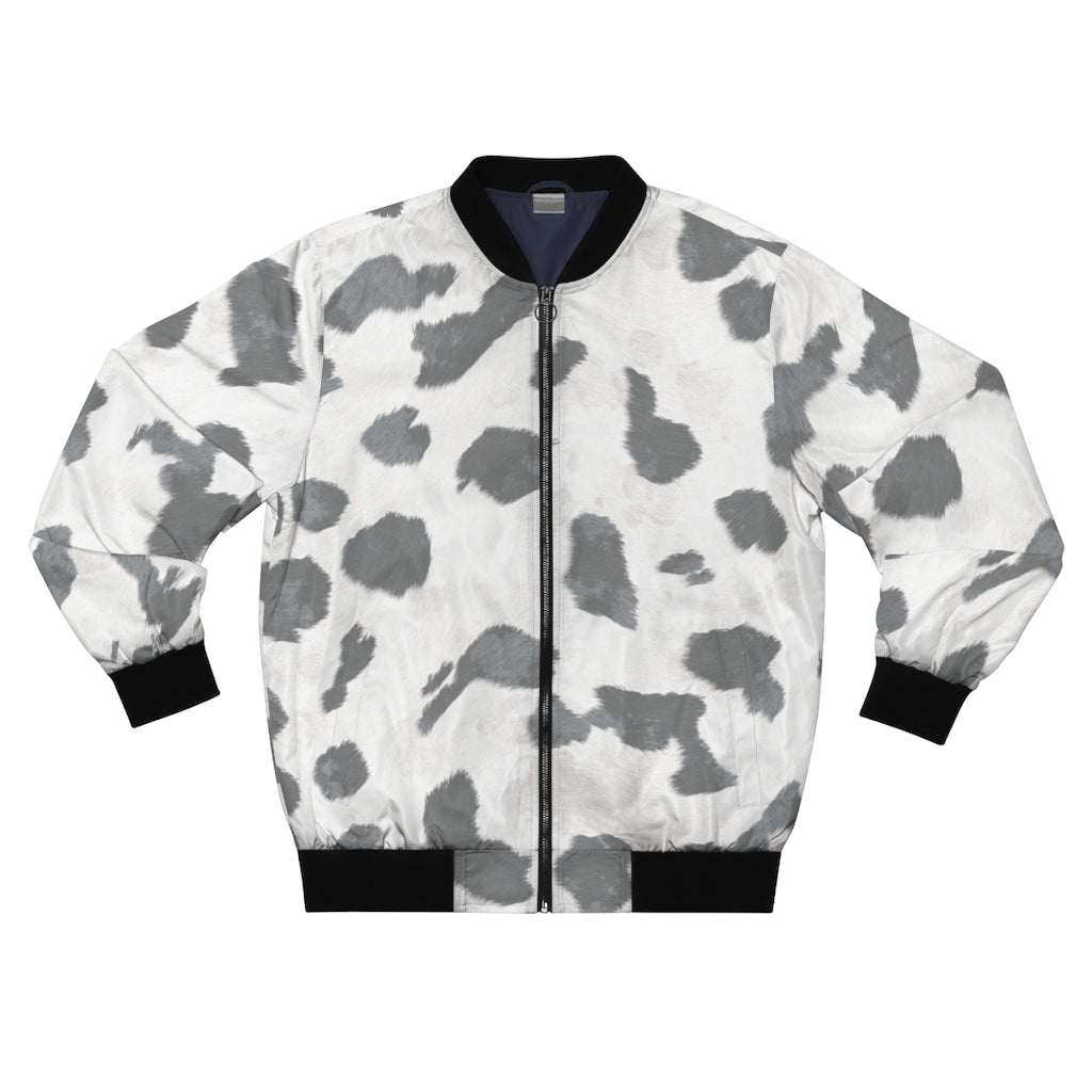 Grey Cow Print Bomber Jacket