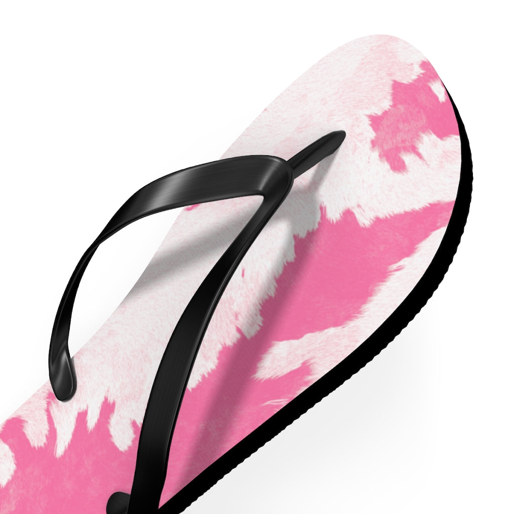 Pink Cow Print Flip Flops