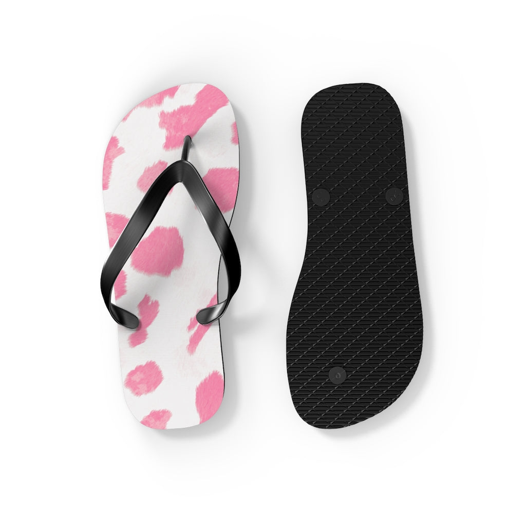 Pink Cow Print Flip Flops