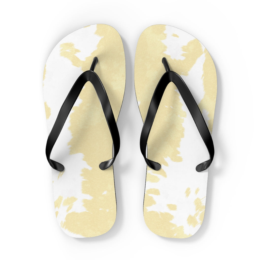 Cream Cow Print Flip Flops