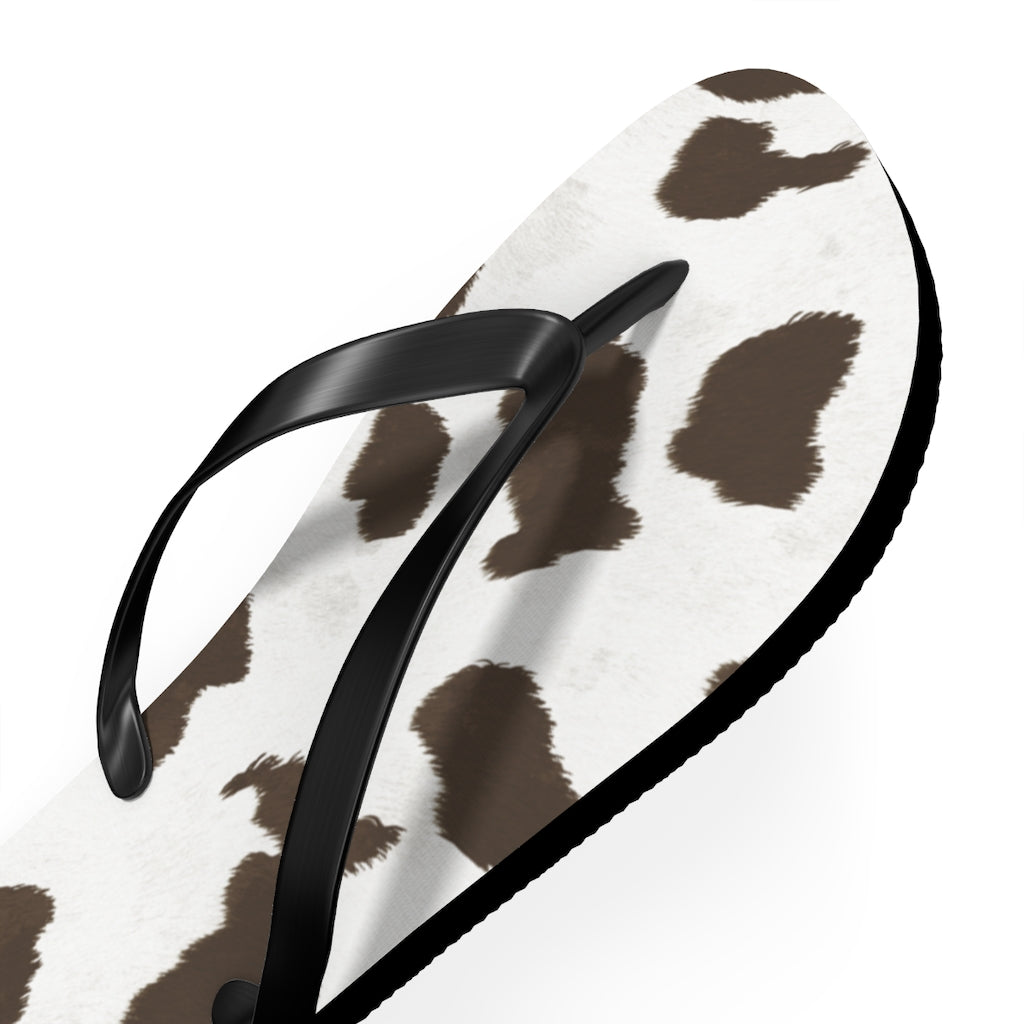 Taupe Cow Print Flip Flops