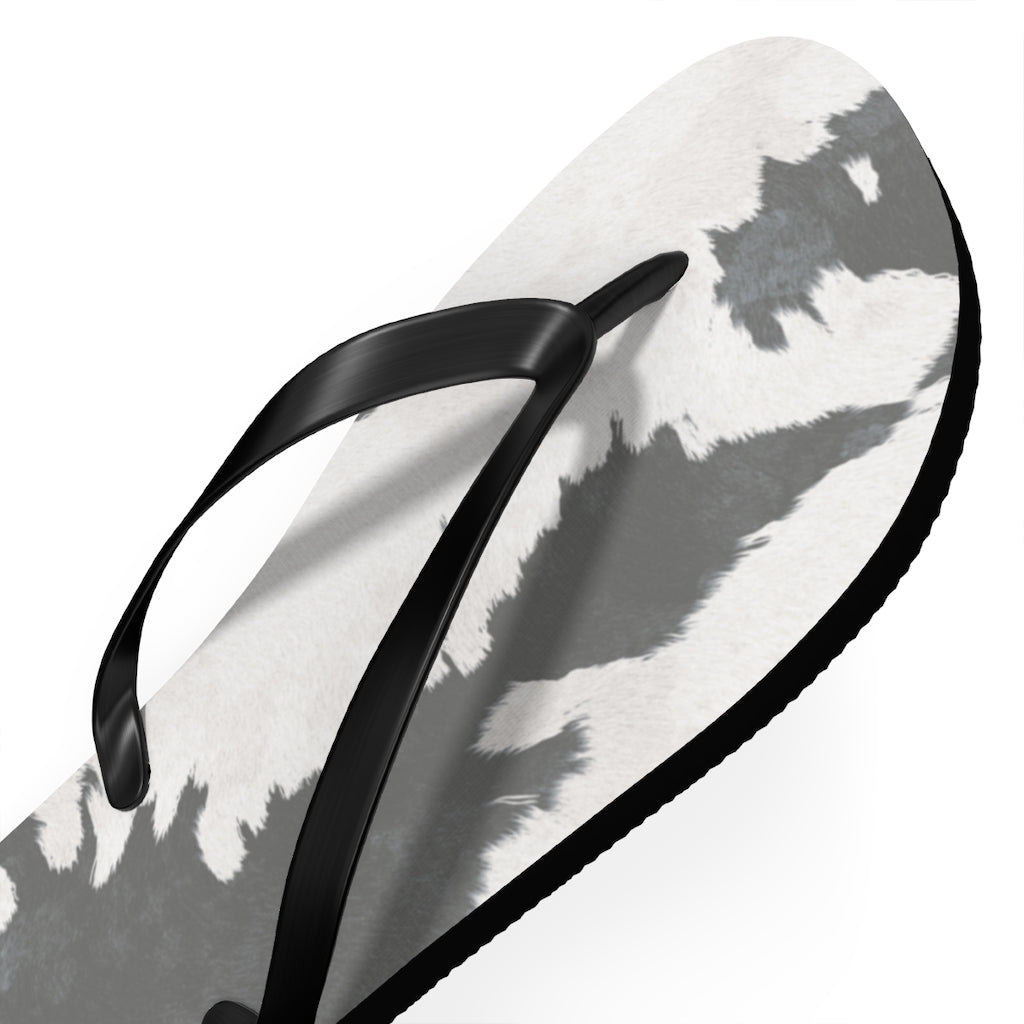 Grey Cow Print Flip Flops