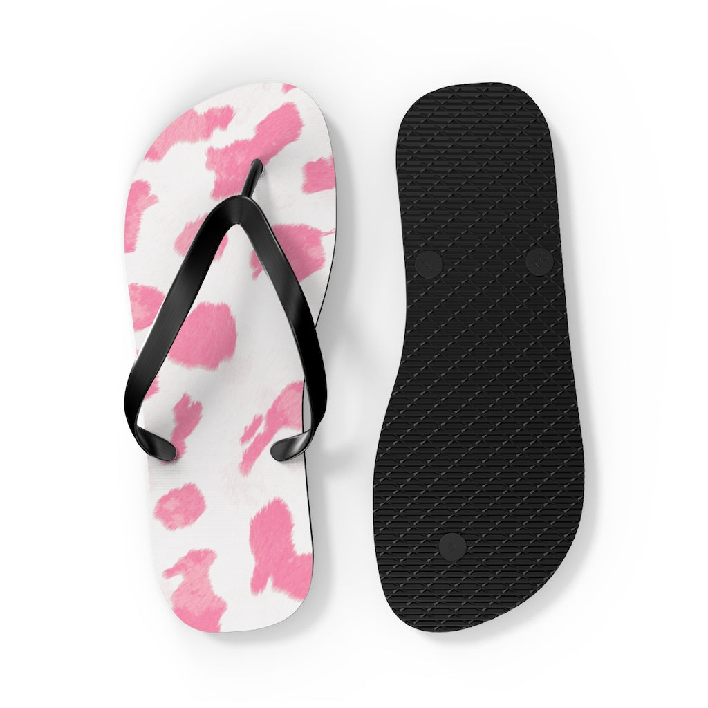 Pink Cow Print Flip Flops