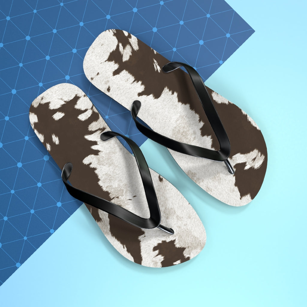 Taupe Cow Print Flip Flops