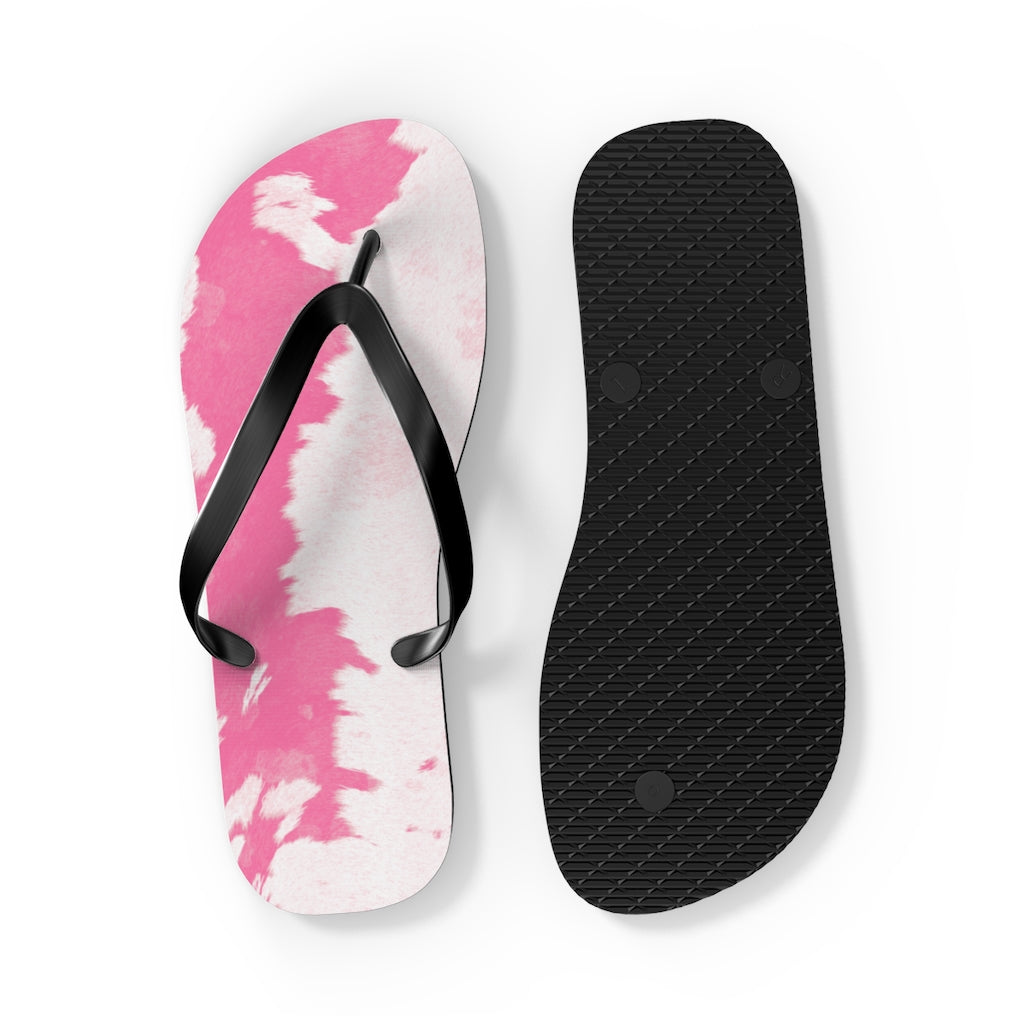 Pink Cow Print Flip Flops