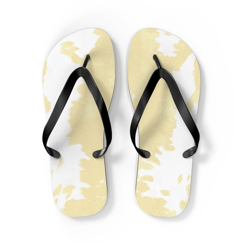 Cream Cow Print Flip Flops