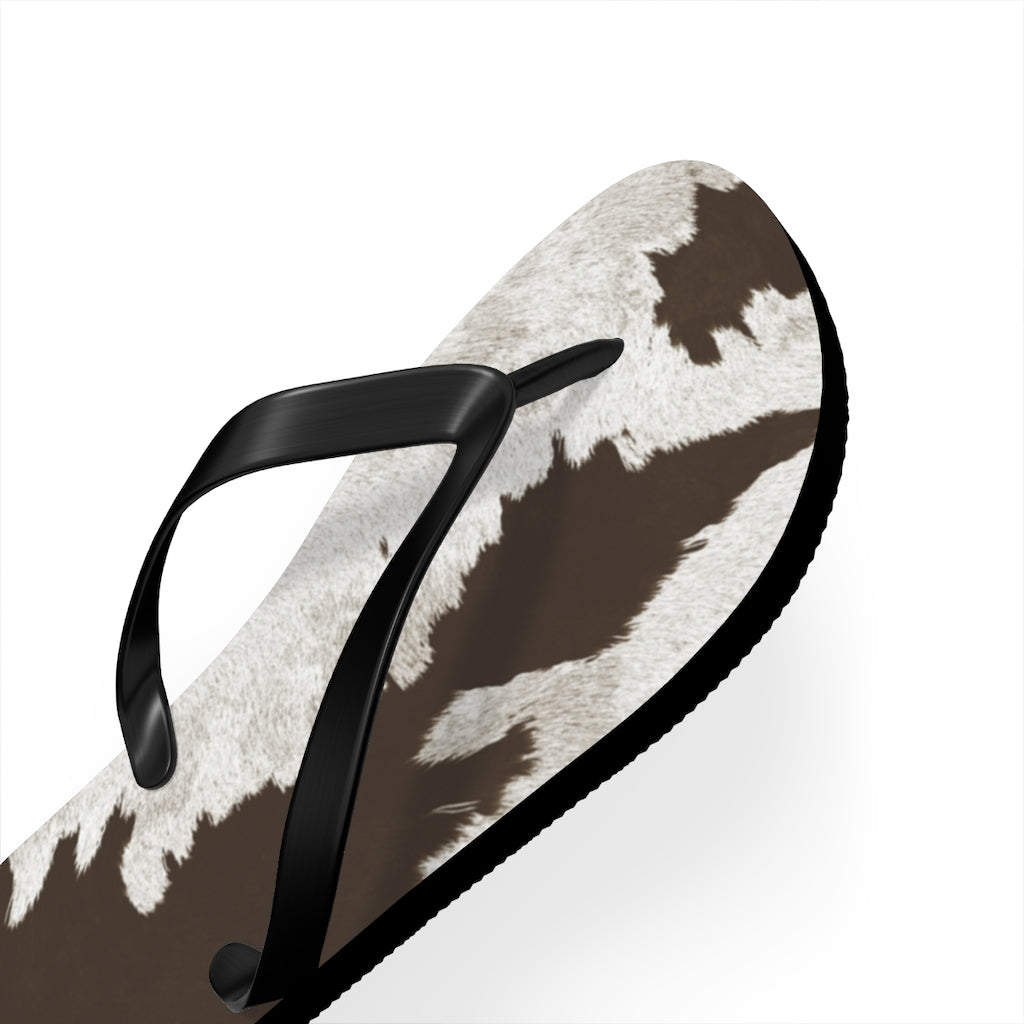 Taupe Cow Print Flip Flops