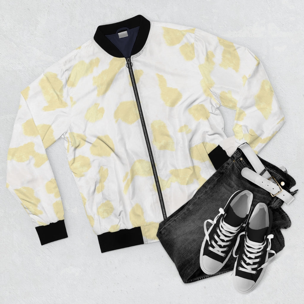 Cream Cow Print Bomber Jacket