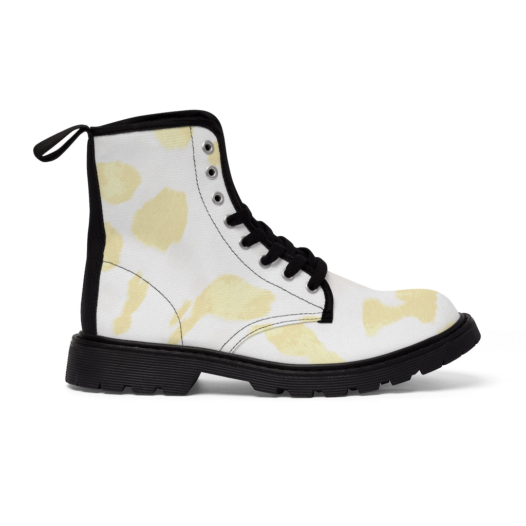 Cream Cow Print Canvas Boots [Women's]