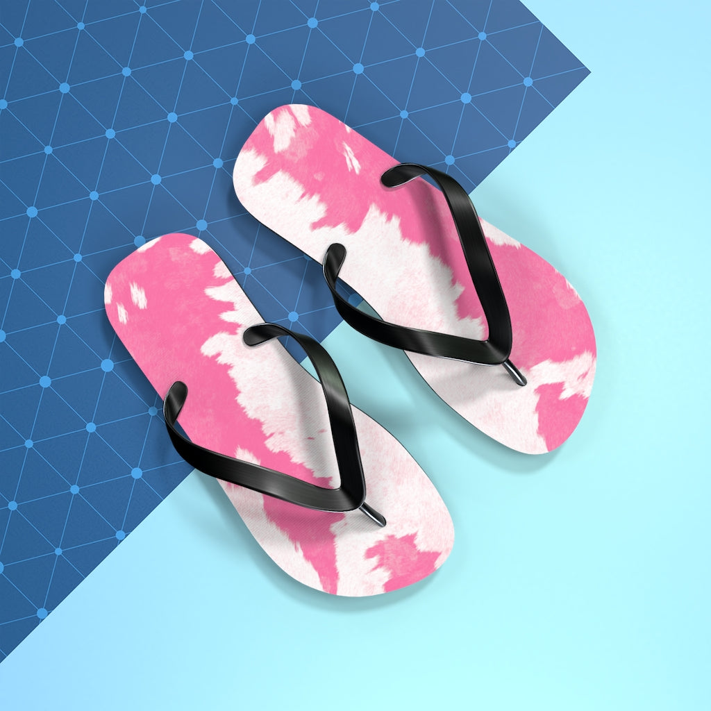 Pink Cow Print Flip Flops