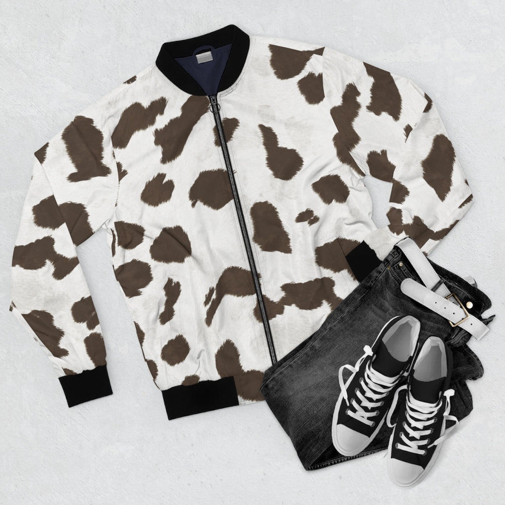 Taupe Cow Print Bomber Jacket