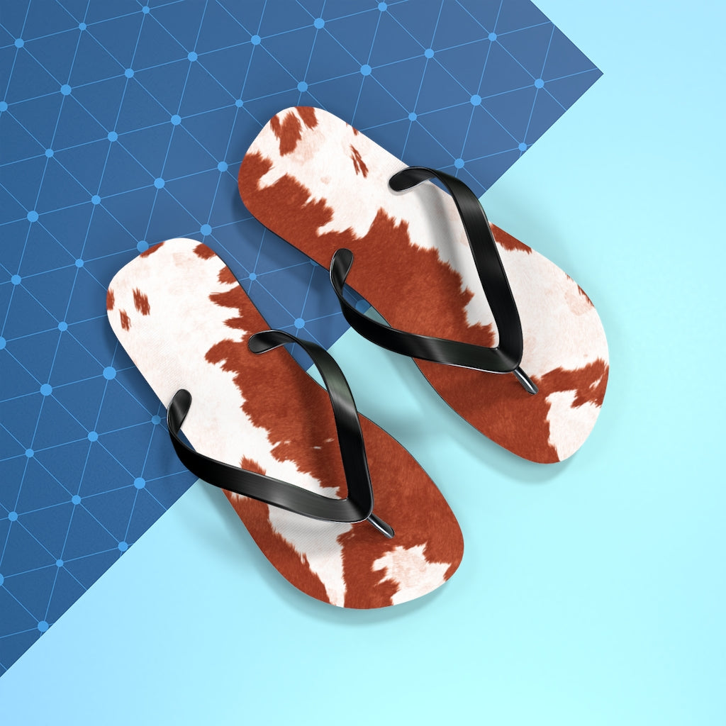 Red Cow Print Flip Flops