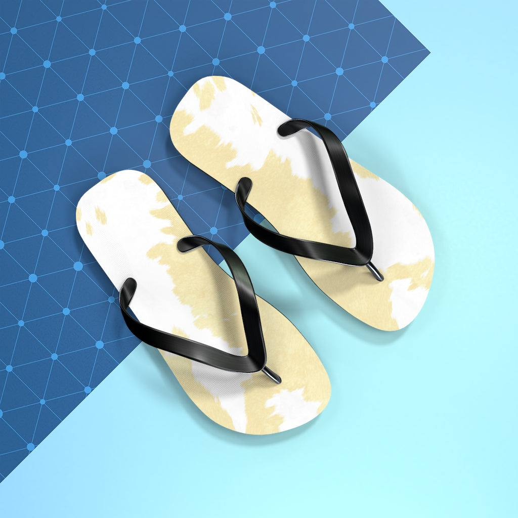 Cream Cow Print Flip Flops