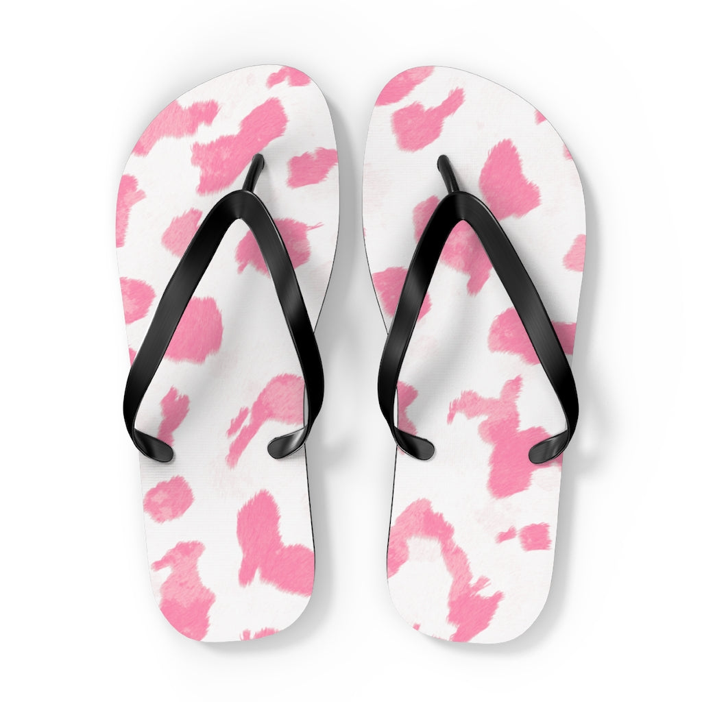 Pink Cow Print Flip Flops