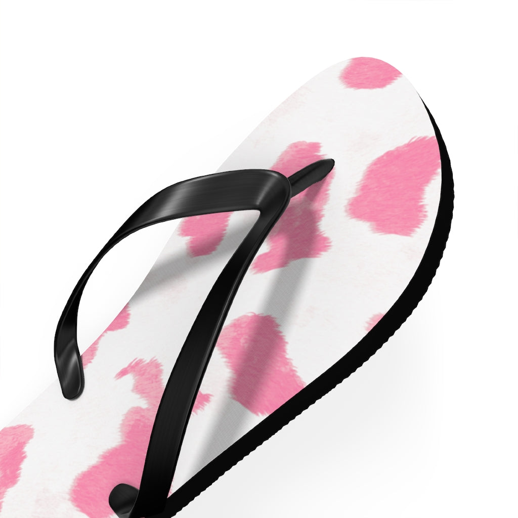 Pink Cow Print Flip Flops