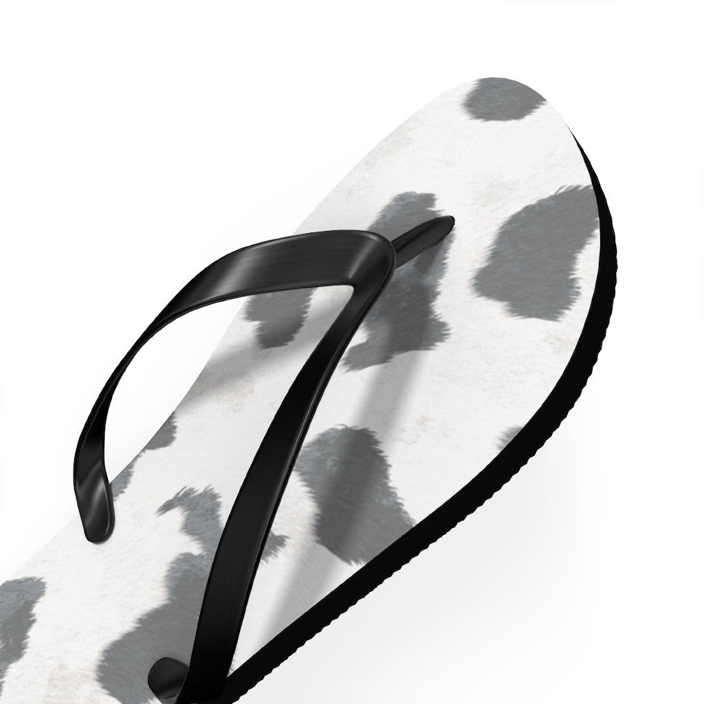 Grey Cow Print Flip Flops