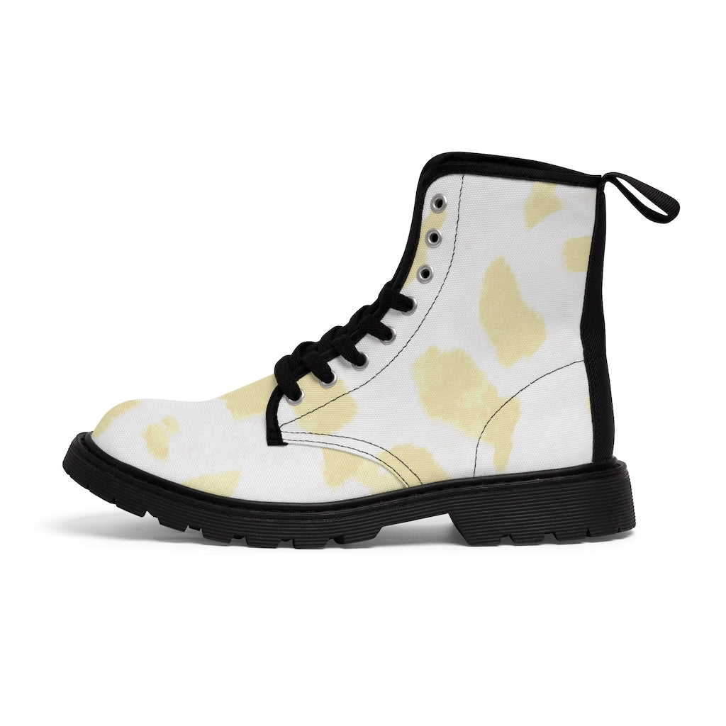 Cream Cow Print Canvas Boots [Women's]