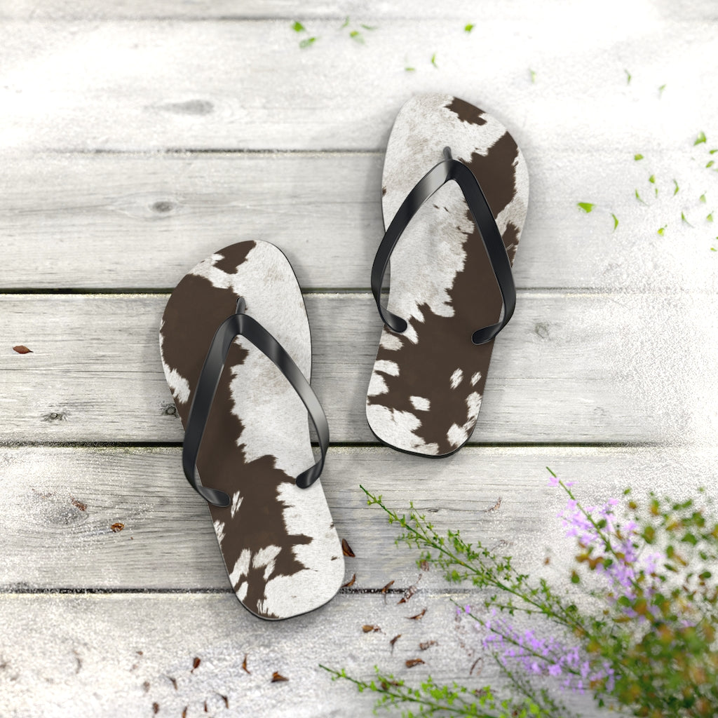 Taupe Cow Print Flip Flops