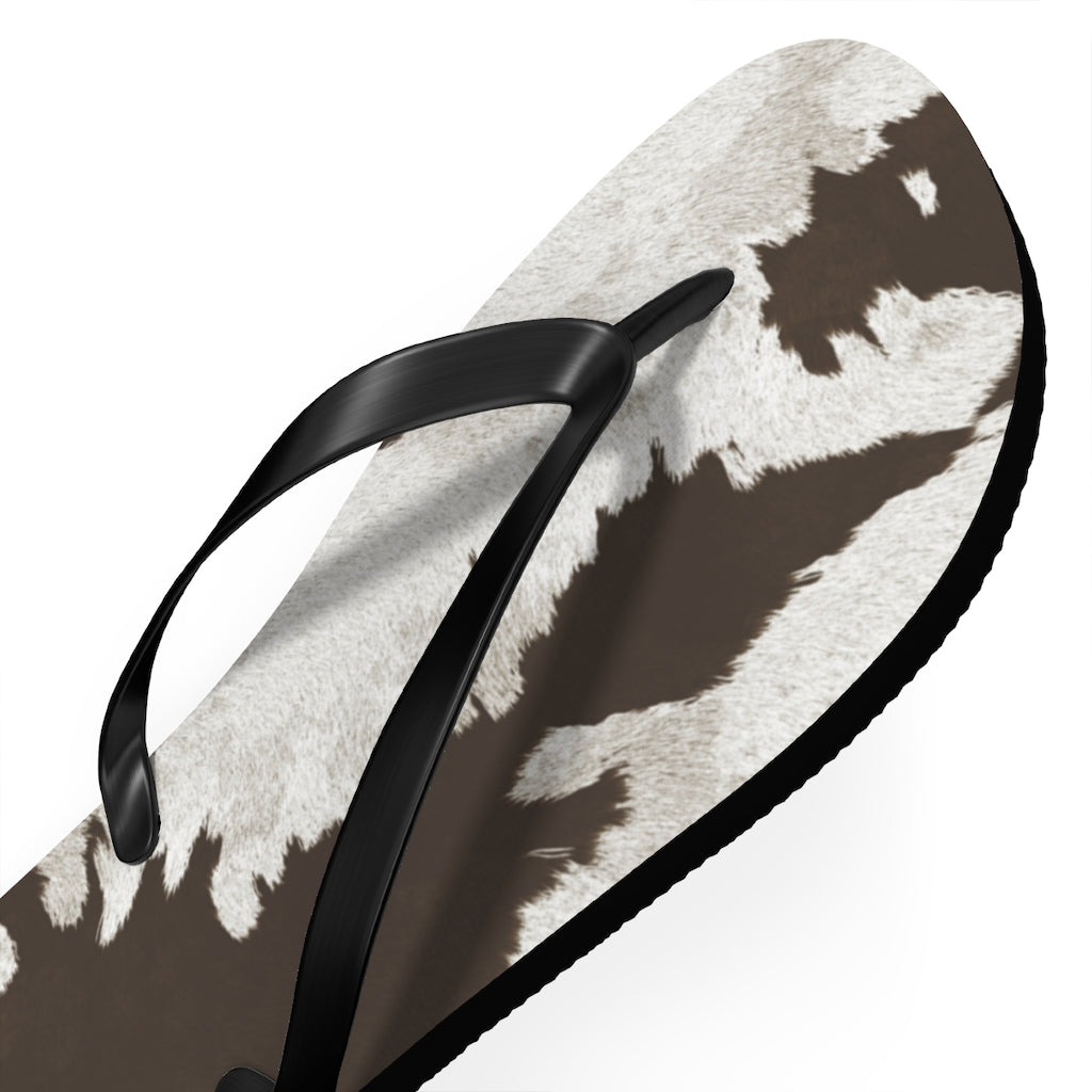 Taupe Cow Print Flip Flops