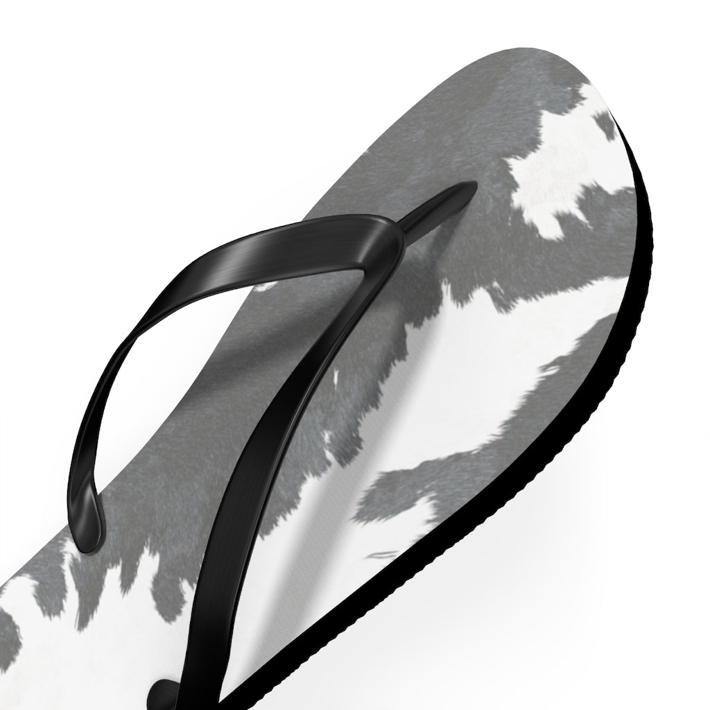 Grey Cow Print Flip Flops