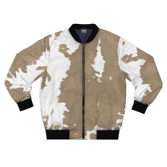 Beige Cow Print Bomber Jacket